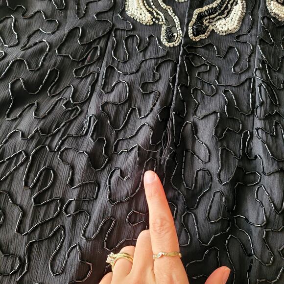 Vtg Lawrence Kazar Beaded Silk Dress Sz M - Picture 8 of 9